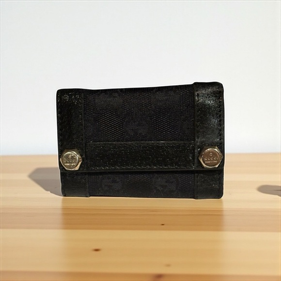 Vintage Gucci GG Monogram Key Holder – Black Leather & Canvas - Picture 1 of 9